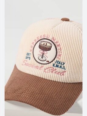 NWT Anthropologie Worn West Embroidered Corduroy Baseball Cap espresso Martini